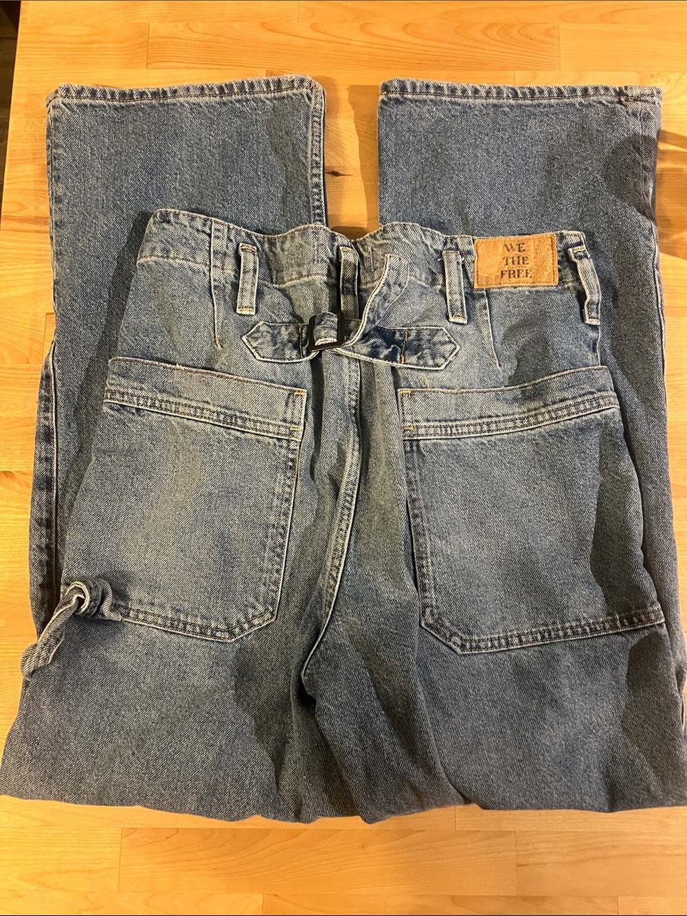 We The Free Relaxed Blue Women's Carpenter Jeans with Adjustable Waist Size 28